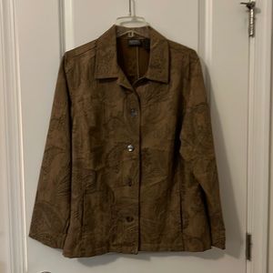 Taupe patterned jacket . Soft brushed Suede feel